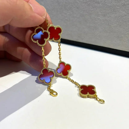 [Bling Jewelrys ] CLOVER 5 MOTIF RED CORNELIAN BRACELET COLLECTION
