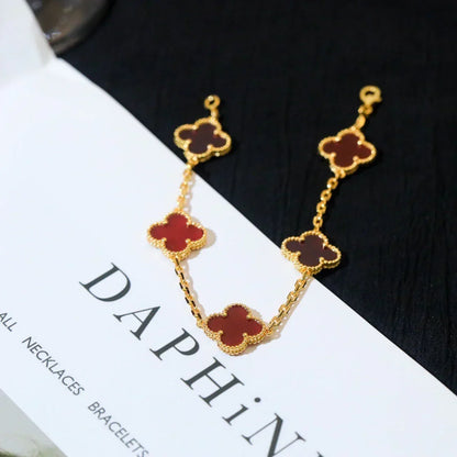[Bling Jewelrys ] CLOVER 5 MOTIF RED CORNELIAN BRACELET COLLECTION