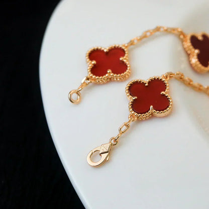 [Bling Jewelrys ] CLOVER 5 MOTIF RED CORNELIAN BRACELET COLLECTION