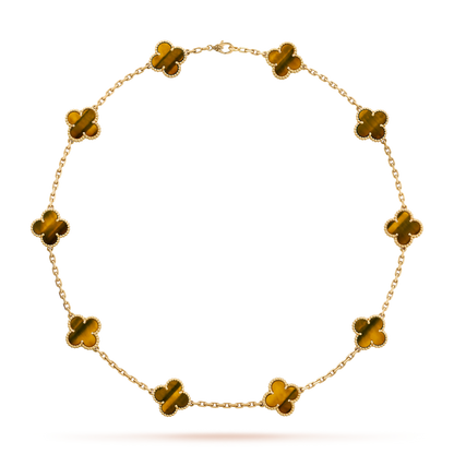 [Bling Jewelrys ]CLOVER 10 MOTIFS TIGER EYE NECKLACE
