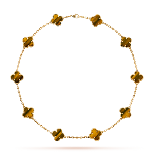[Bling Jewelrys ]CLOVER 10 MOTIFS TIGER EYE NECKLACE
