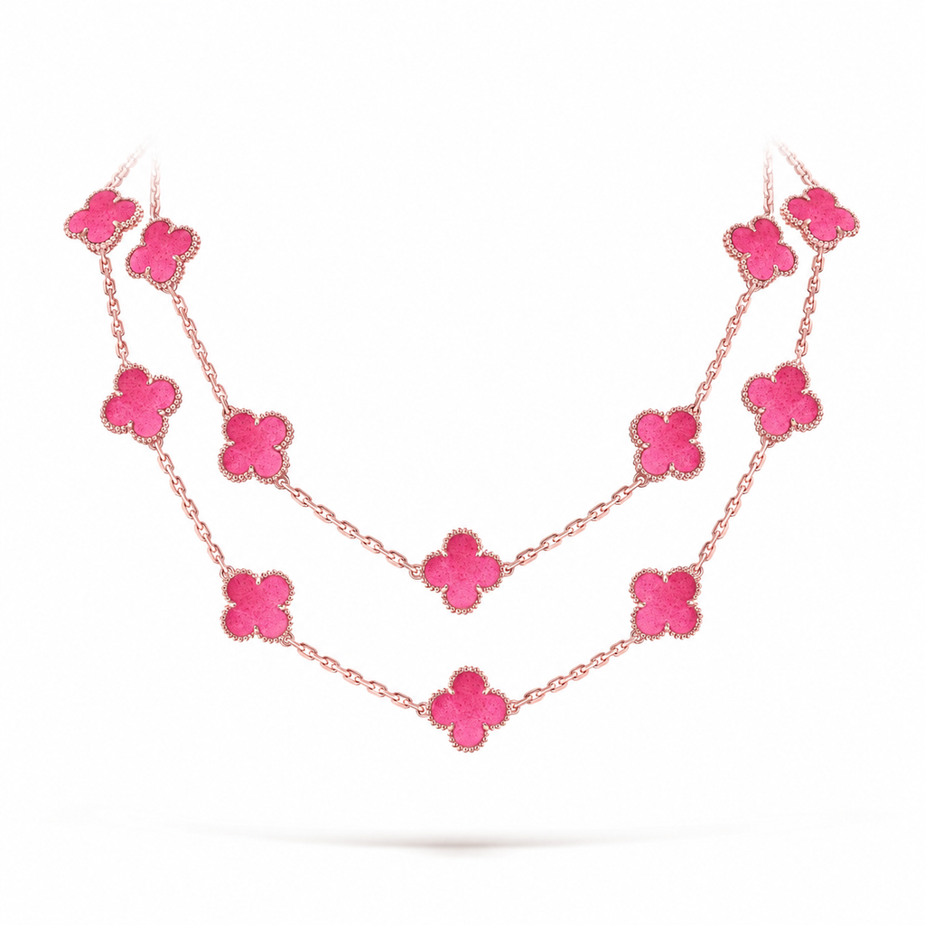 [Bling Jewelrys] NEW CLOVER 20 MOTIFS PINK ENAMEL NECKLACE