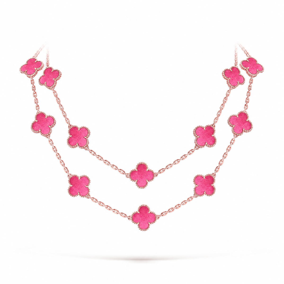 [Bling Jewelrys] NEW CLOVER 20 MOTIFS PINK ENAMEL NECKLACE