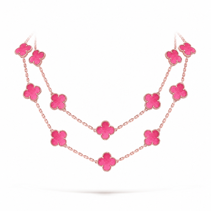 [Bling Jewelrys] NEW CLOVER 20 MOTIFS PINK ENAMEL NECKLACE