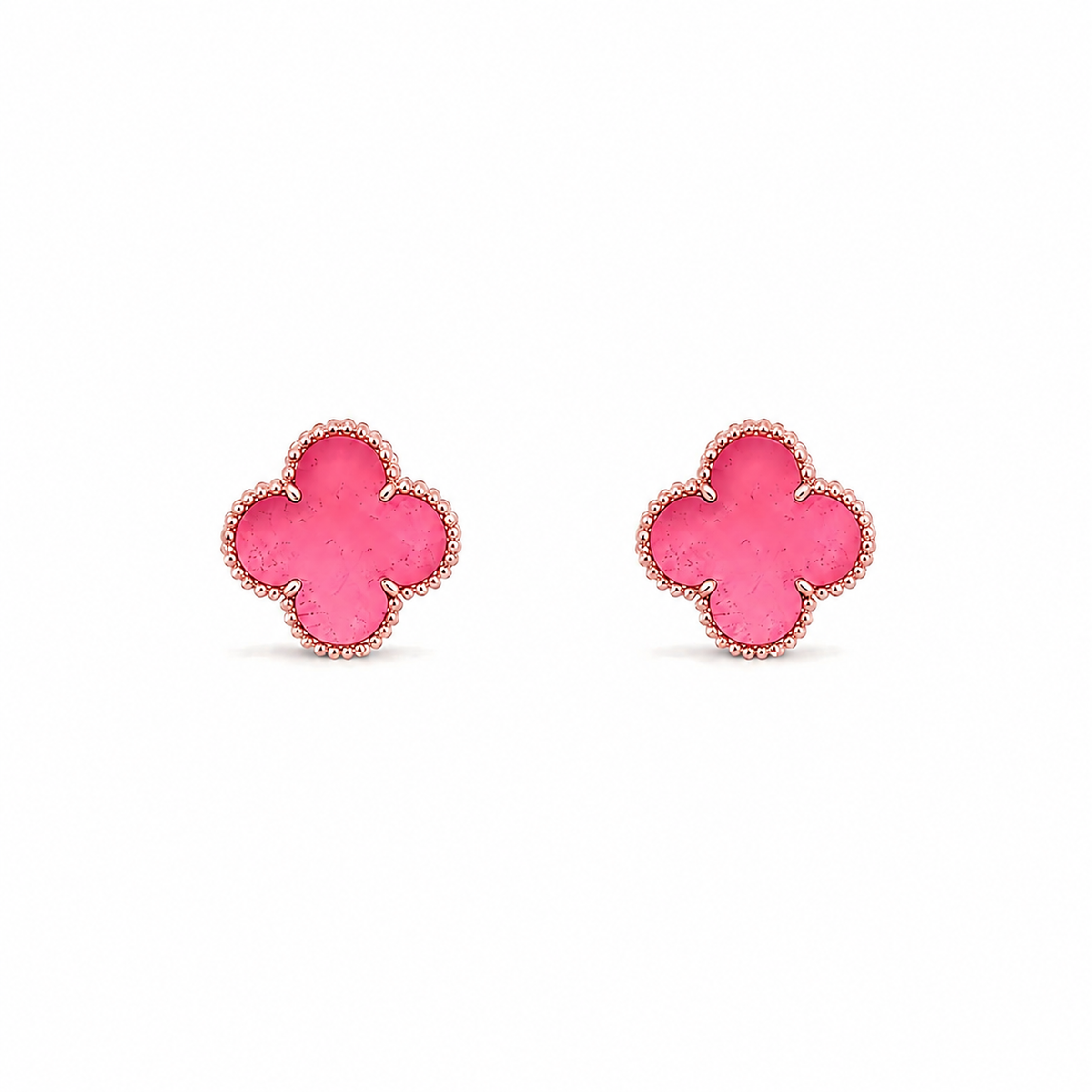 [Bling Jewelrys]NEW CLOVER 15MM PINK ENAMEL STUD EARRINGS