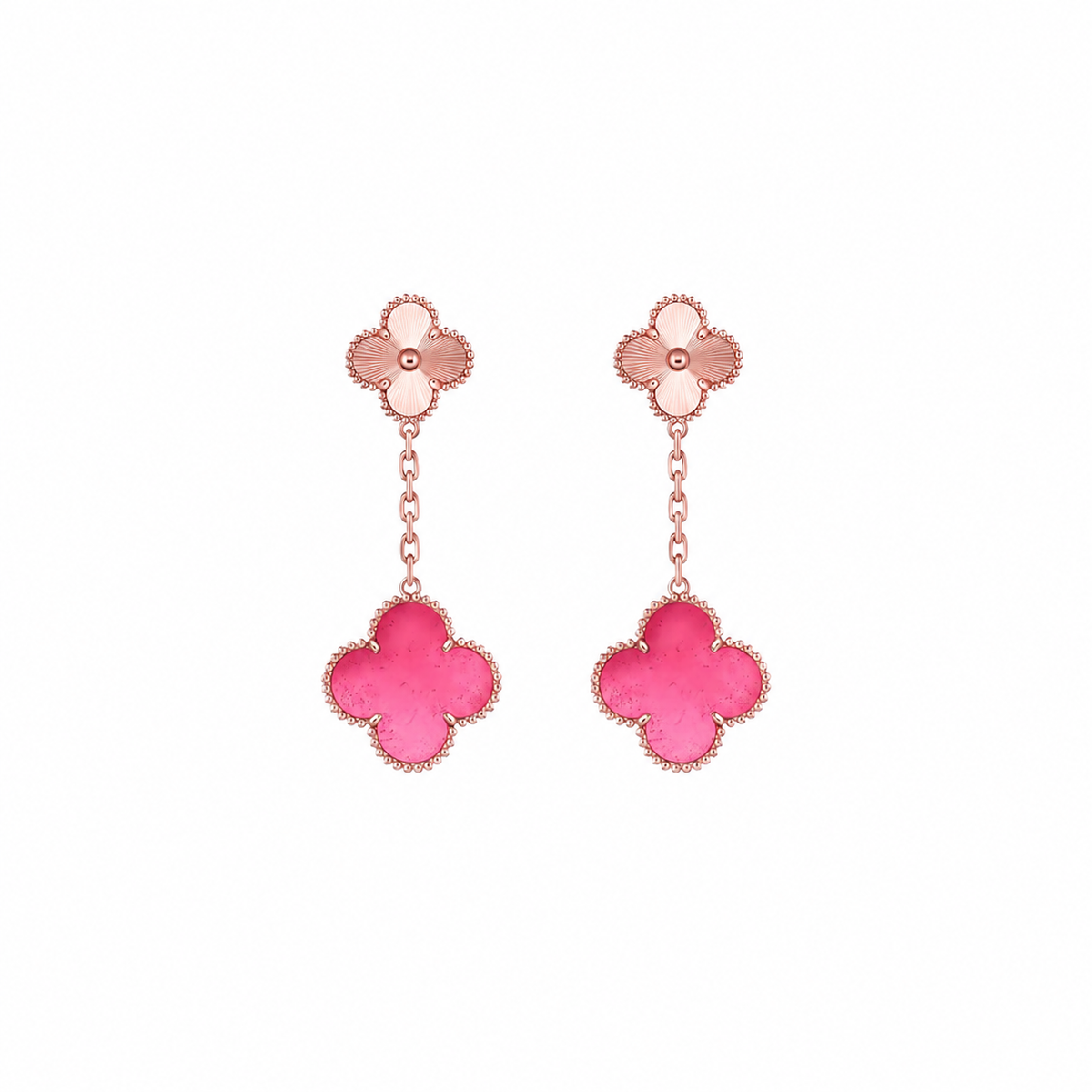 [Bling Jewelrys]NEW CLOVER 2 MOTIF PINK ENAMEL EARRINGS