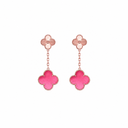 [Bling Jewelrys]NEW CLOVER 2 MOTIF PINK ENAMEL EARRINGS