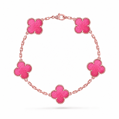 [Bling Jewelrys]NEW CLOVER 5 MOTIFS PINK ENAMEL BRACELET