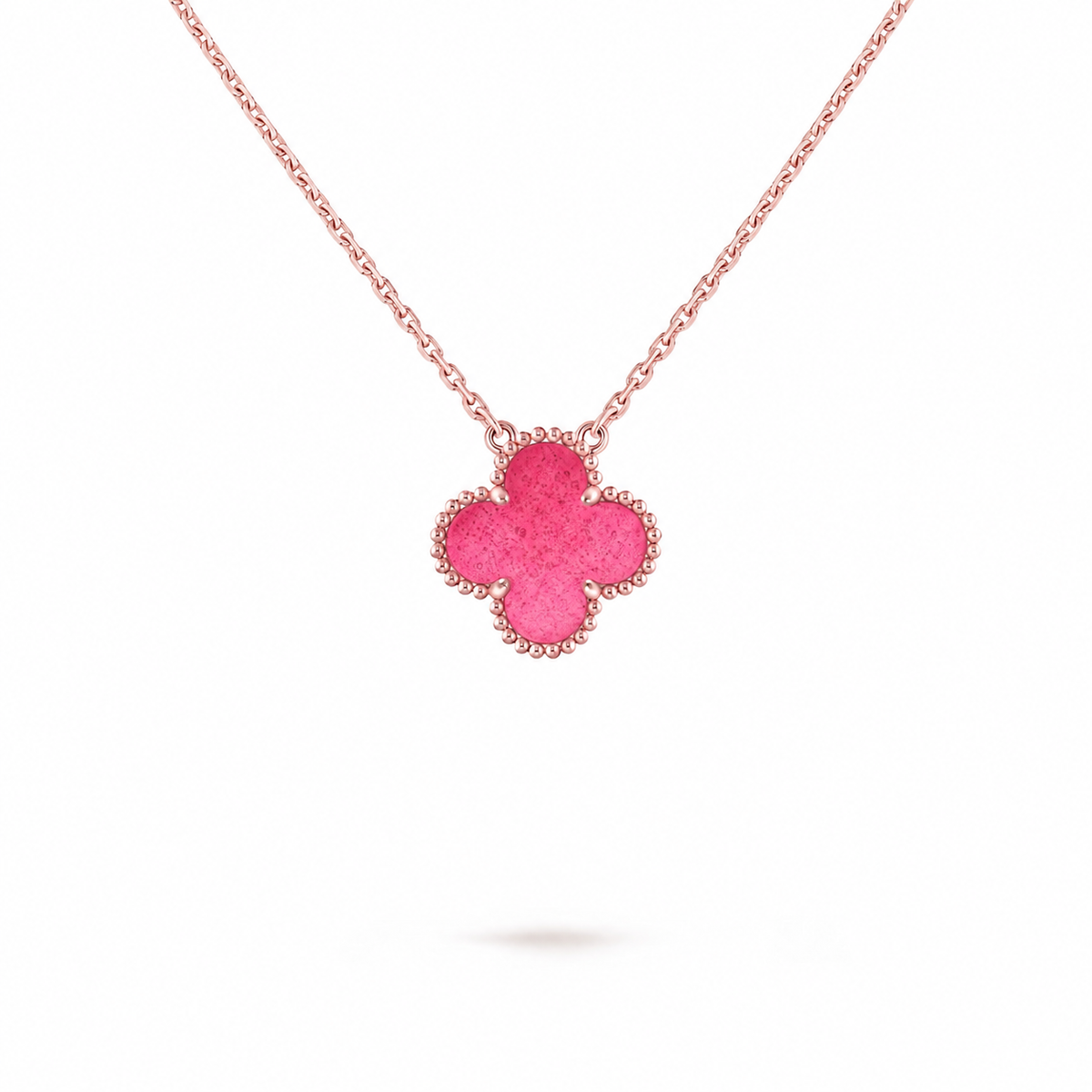 [Bling Jewelrys] NEUE KLEEBLATT-HALSKETTE 15MM ROSA EMAILLE