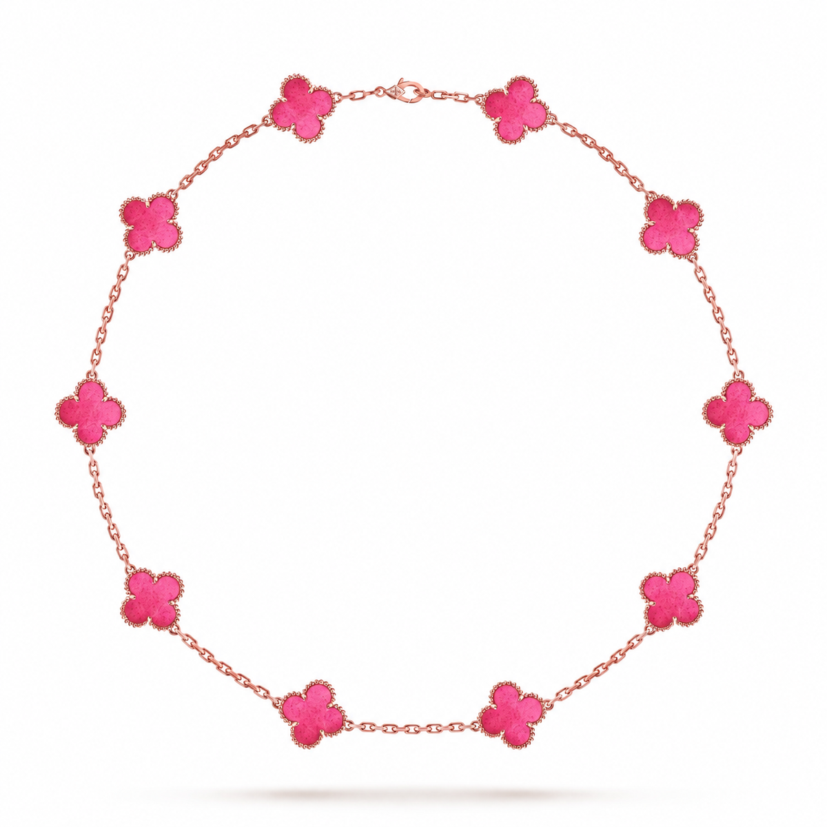 [Bling Jewelrys]NEW CLOVER 10 MOTIFS PINK ENAMEL NECKLACE