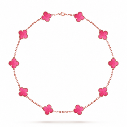 [Bling Jewelrys]NEW CLOVER 10 MOTIFS PINK ENAMEL NECKLACE