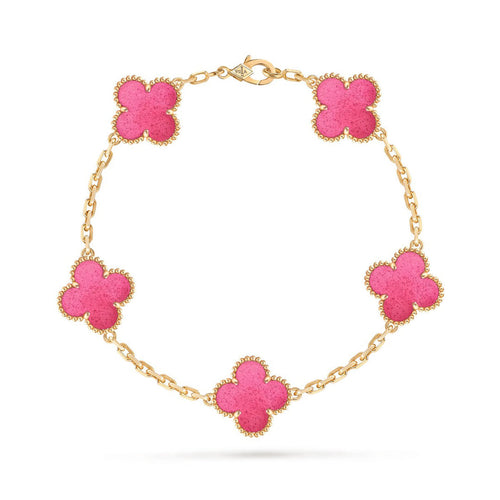 [Bling Jewelrys]NEW CLOVER 5 MOTIFS PINK ENAMEL BRACELET