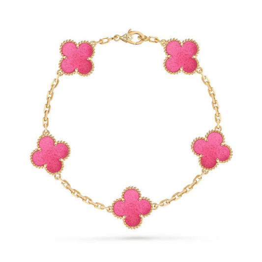 [Bling Jewelrys] NEUES ARMBAND MIT 5 KLEEBLATT-MOTIVEN IN ROSA EMAILLE