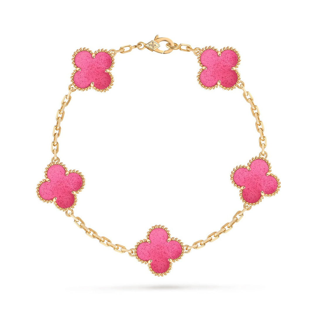 [Bling Jewelrys]NEW CLOVER 5 MOTIFS PINK ENAMEL BRACELET