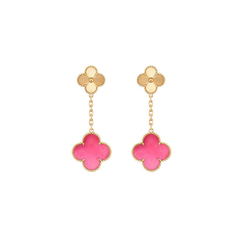 [Bling Jewelrys]NEW CLOVER 2 MOTIF PINK ENAMEL EARRINGS