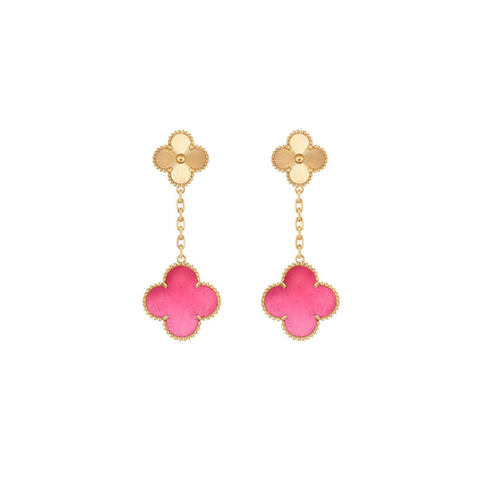 [Bling Jewelrys]NEW CLOVER 2 MOTIF PINK ENAMEL EARRINGS