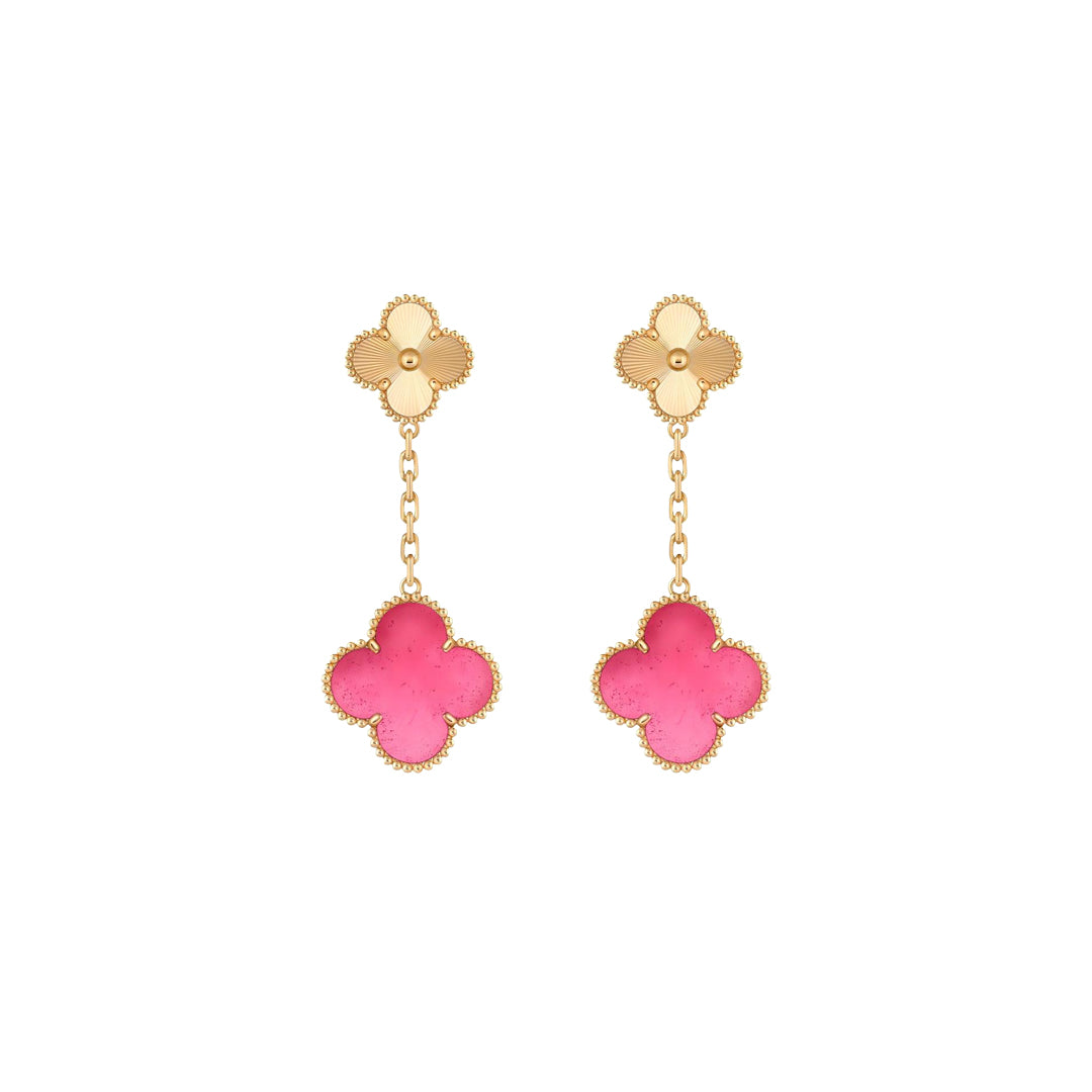 [Bling Jewelrys]NEW CLOVER 2 MOTIF PINK ENAMEL EARRINGS