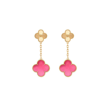 [Bling Jewelrys]NEW CLOVER 2 MOTIF PINK ENAMEL EARRINGS