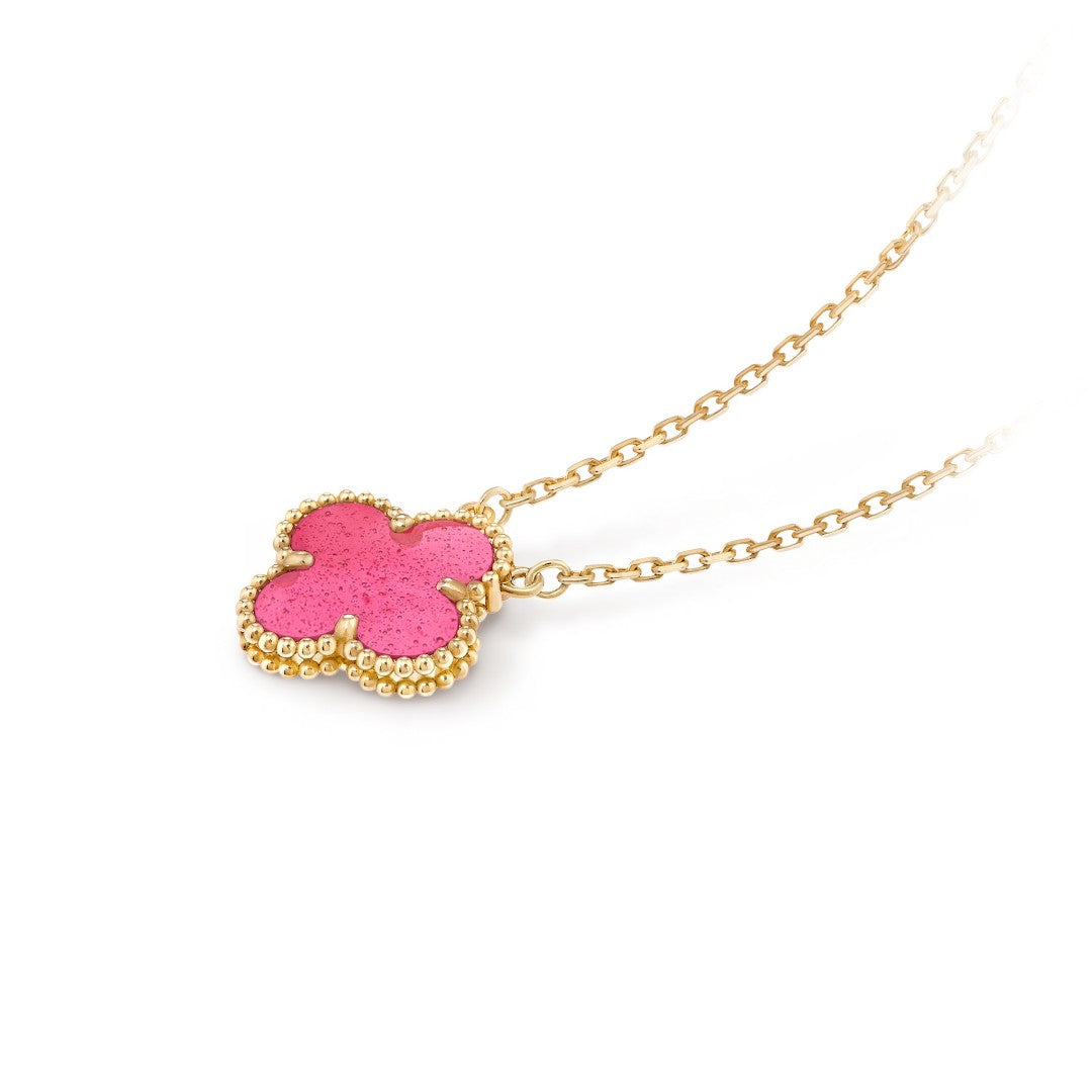 [Bling Jewelrys] NEUE KLEEBLATT-HALSKETTE 15MM ROSA EMAILLE