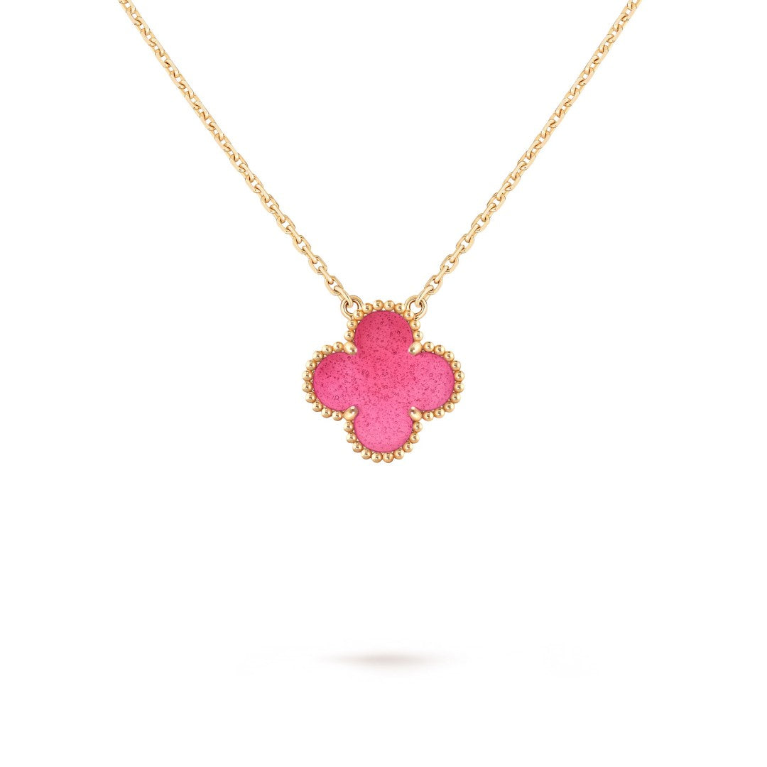 [Bling Jewelrys] NEUE KLEEBLATT-HALSKETTE 15MM ROSA EMAILLE