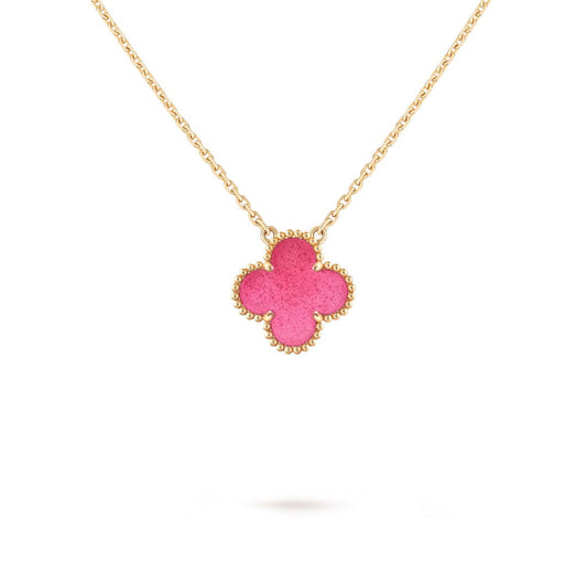[Bling Jewelrys] NEUE KLEEBLATT-HALSKETTE 15MM ROSA EMAILLE