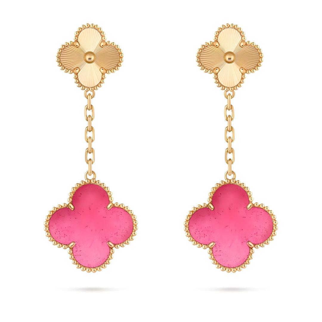 [Bling Jewelrys]NEW CLOVER 2 MOTIF PINK ENAMEL EARRINGS