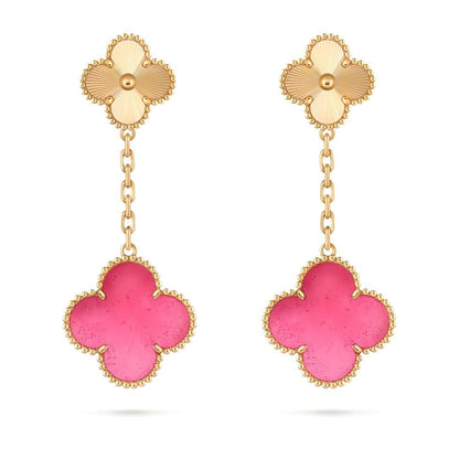 [Bling Jewelrys]NEW CLOVER 2 MOTIF PINK ENAMEL EARRINGS