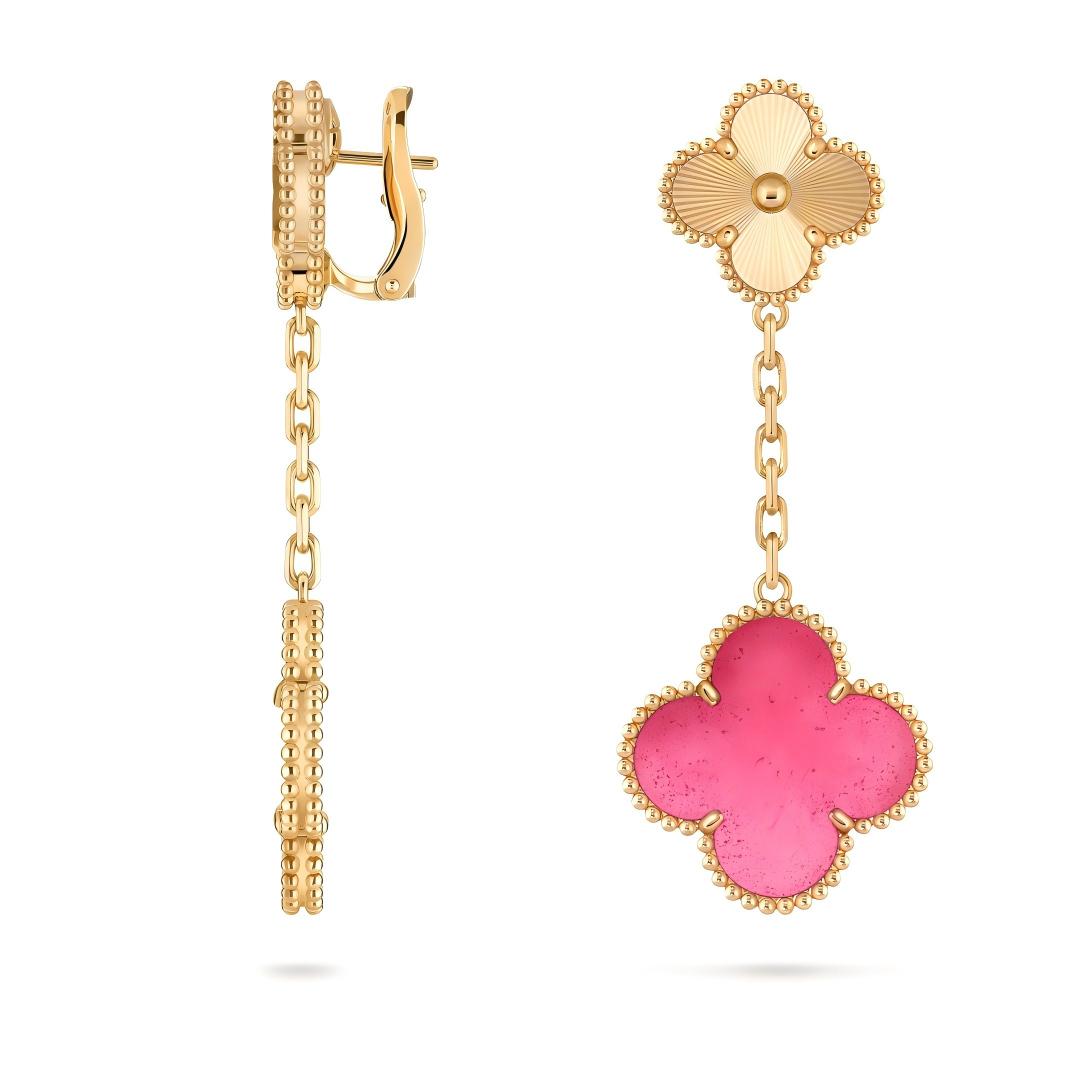 [Bling Jewelrys]NEW CLOVER 2 MOTIF PINK ENAMEL EARRINGS