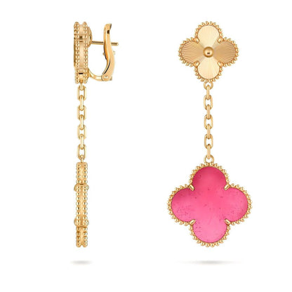 [Bling Jewelrys]NEW CLOVER 2 MOTIF PINK ENAMEL EARRINGS