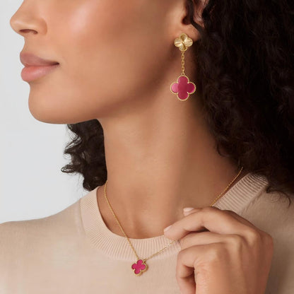 [Bling Jewelrys]NEW CLOVER 2 MOTIF PINK ENAMEL EARRINGS