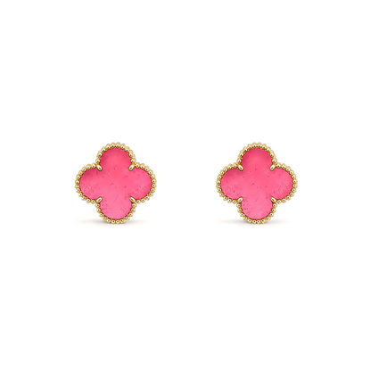 [Bling Jewelrys]NEW CLOVER 15MM PINK ENAMEL STUD EARRINGS