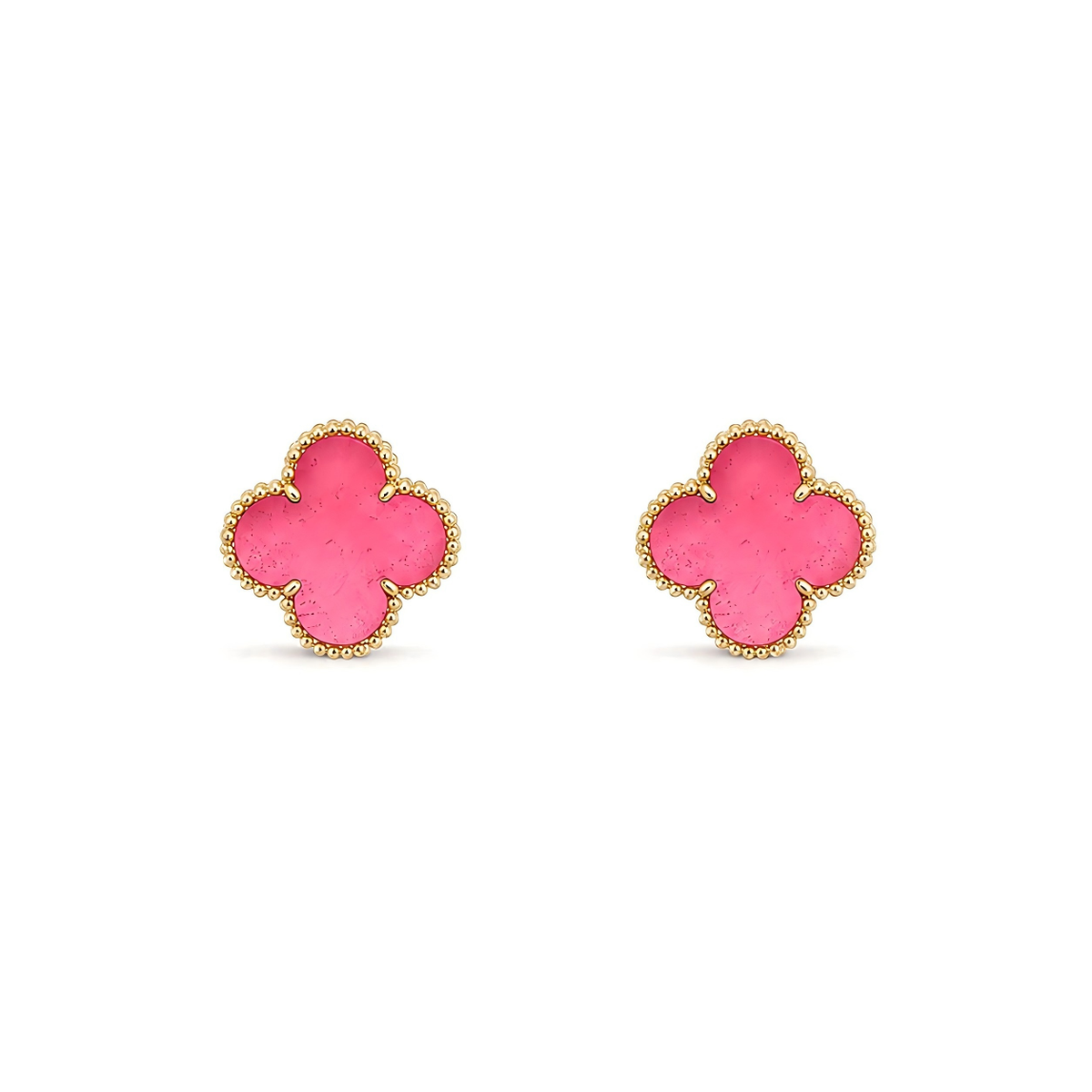 [Bling Jewelrys]NEW CLOVER 15MM PINK ENAMEL STUD EARRINGS