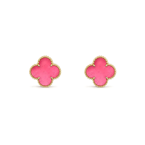 [Bling Jewelrys]NEW CLOVER 15MM PINK ENAMEL STUD EARRINGS