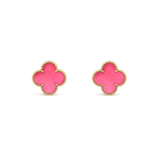 [Bling Jewelrys]NEW CLOVER 15MM PINK ENAMEL STUD EARRINGS