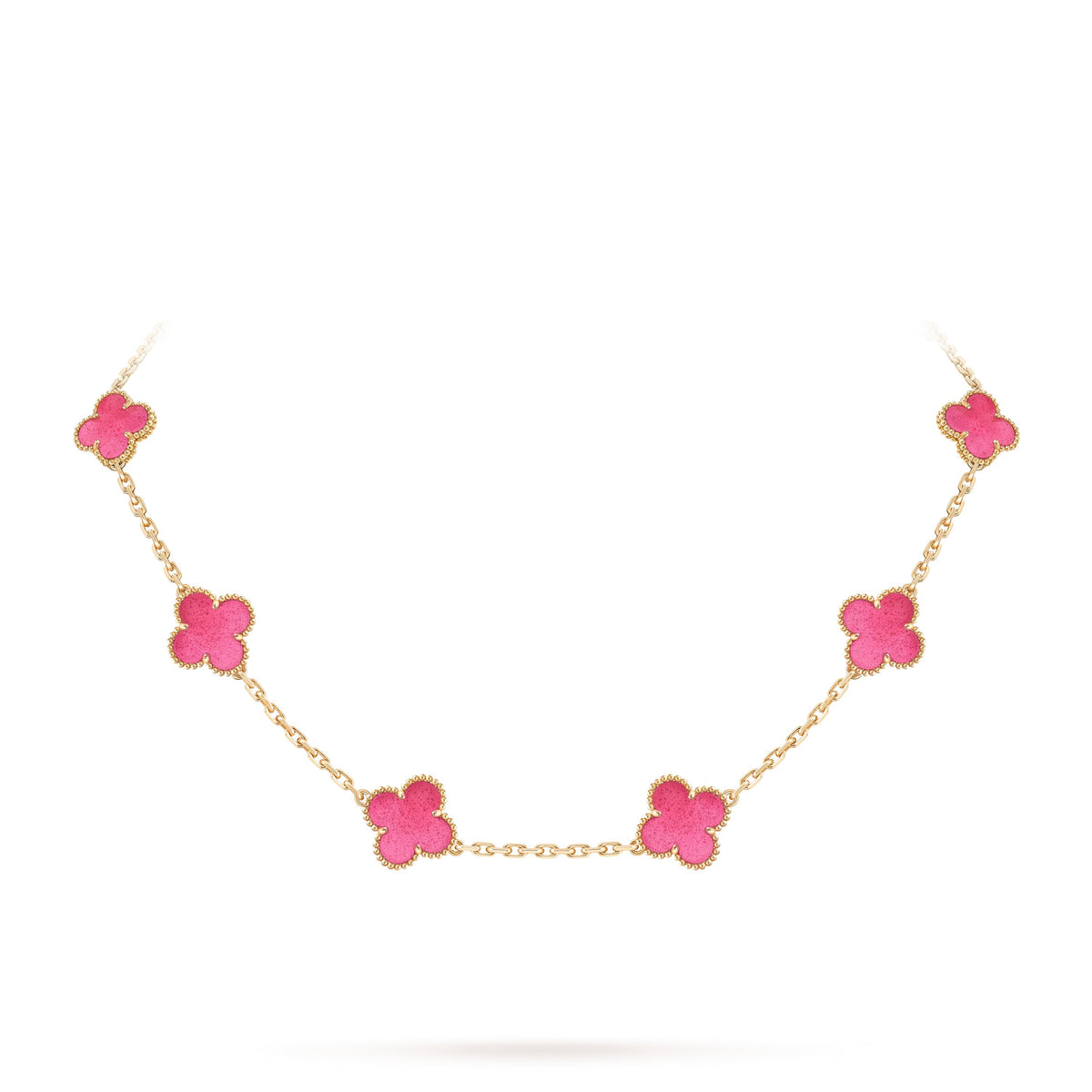 [Bling Jewelrys]NEW CLOVER 10 MOTIFS PINK ENAMEL NECKLACE