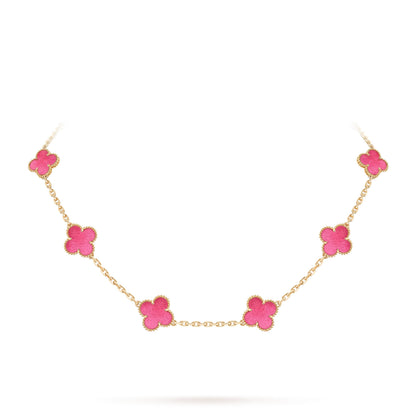 [Bling Jewelrys]NEW CLOVER 10 MOTIFS PINK ENAMEL NECKLACE