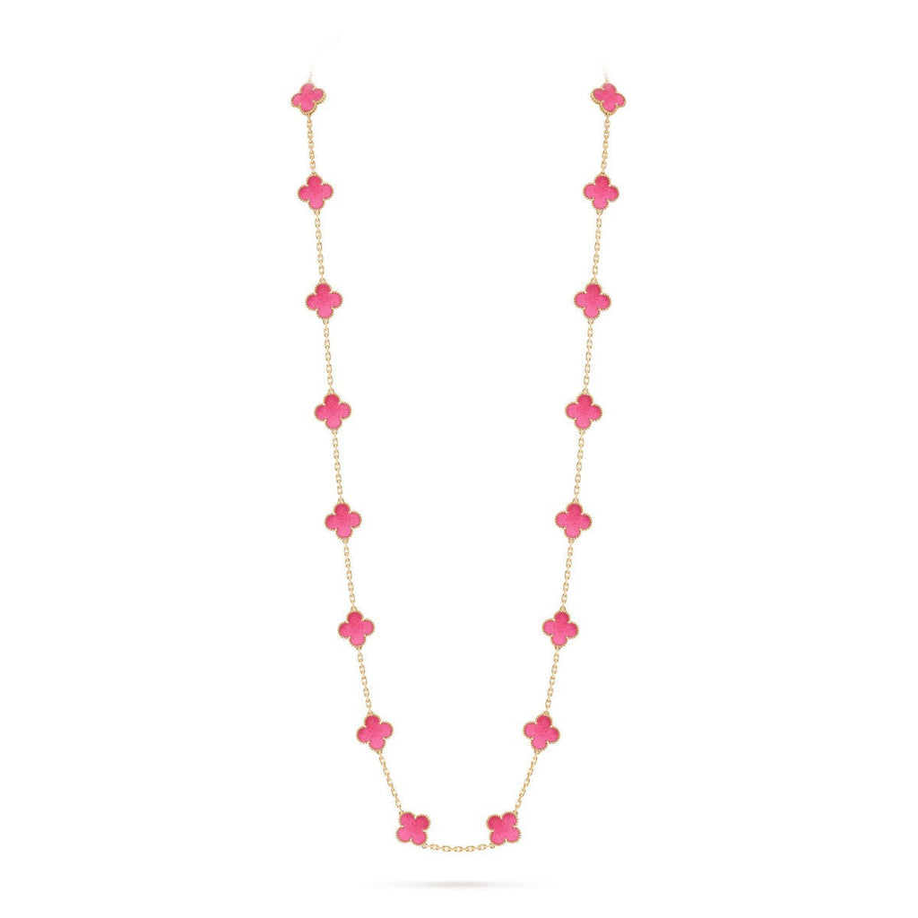 [Bling Jewelrys] NEW CLOVER 20 MOTIFS PINK ENAMEL NECKLACE