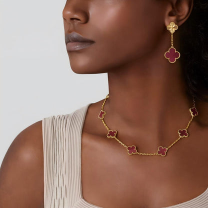 [Bling Jewelrys]NEW CLOVER 10 MOTIFS PINK ENAMEL NECKLACE