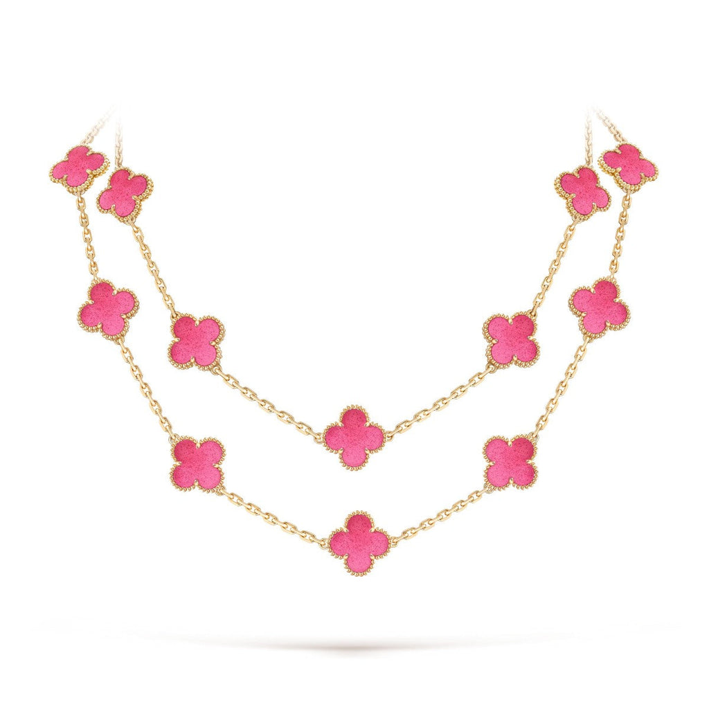 [Bling Jewelrys] NEW CLOVER 20 MOTIFS PINK ENAMEL NECKLACE