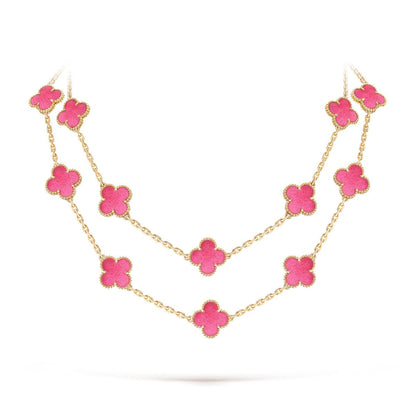 [Bling Jewelrys] NEW CLOVER 20 MOTIFS PINK ENAMEL NECKLACE