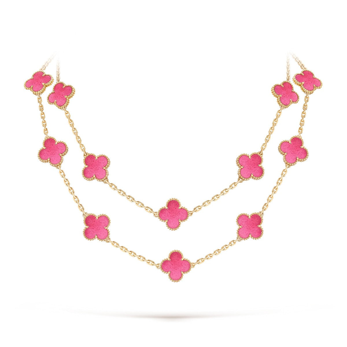 [Bling Jewelrys] NEW CLOVER 20 MOTIFS PINK ENAMEL NECKLACE