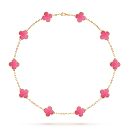 [Bling Jewelrys]NEW CLOVER 10 MOTIFS PINK ENAMEL NECKLACE