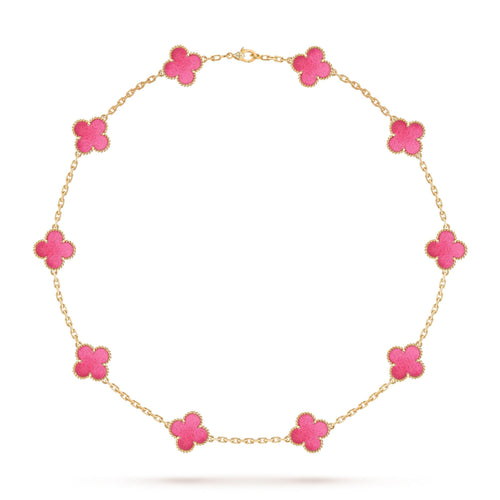 [Bling Jewelrys]NEW CLOVER 10 MOTIFS PINK ENAMEL NECKLACE