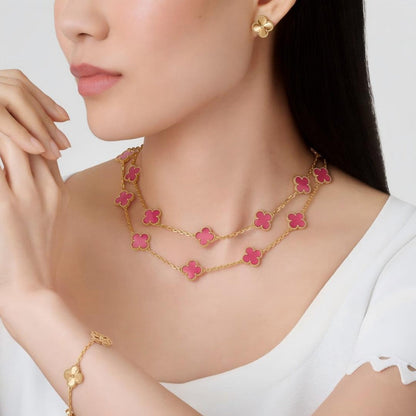 [Bling Jewelrys] NEW CLOVER 20 MOTIFS PINK ENAMEL NECKLACE