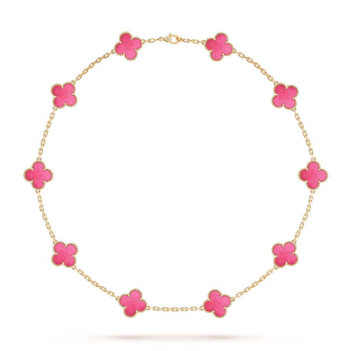 [Bling Jewelrys]NEW CLOVER 10 MOTIFS PINK ENAMEL NECKLACE