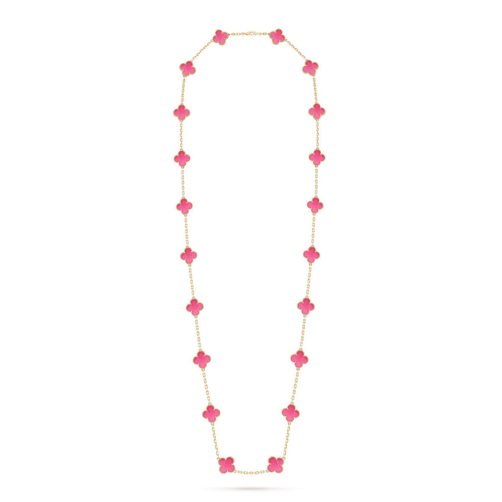[Bling Jewelrys] NEW CLOVER 20 MOTIFS PINK ENAMEL NECKLACE