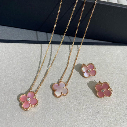[Bling Jewelrys ]CLOVER 15MM DIAMOND PINK MOP NECKLACE