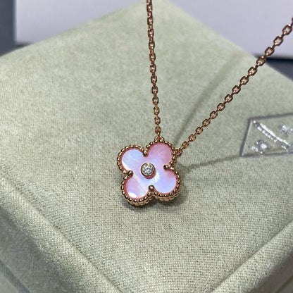 [Bling Jewelrys ]CLOVER 15MM DIAMOND PINK MOP NECKLACE