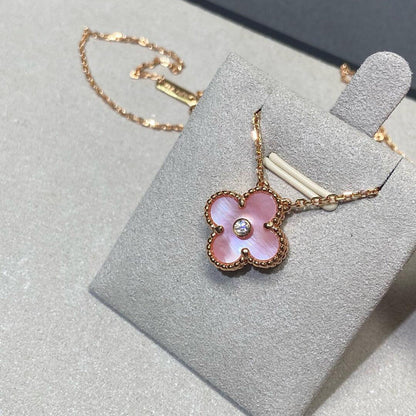 [Bling Jewelrys ]CLOVER 15MM DIAMOND PINK MOP NECKLACE
