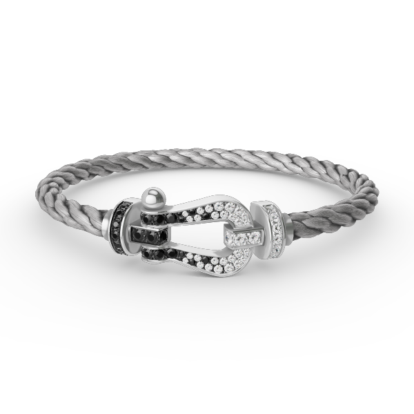 [Bling Jewelrys ]FORCE LARGE HORSESHOE BLACK WHITE DIAMOND BRACELET SILVER
